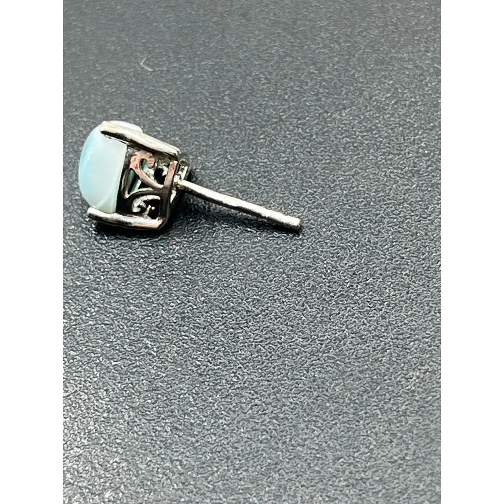 Sterling Silver Ocean Blue Larimar Rounded Triangular Prong‎ Stud Earrings